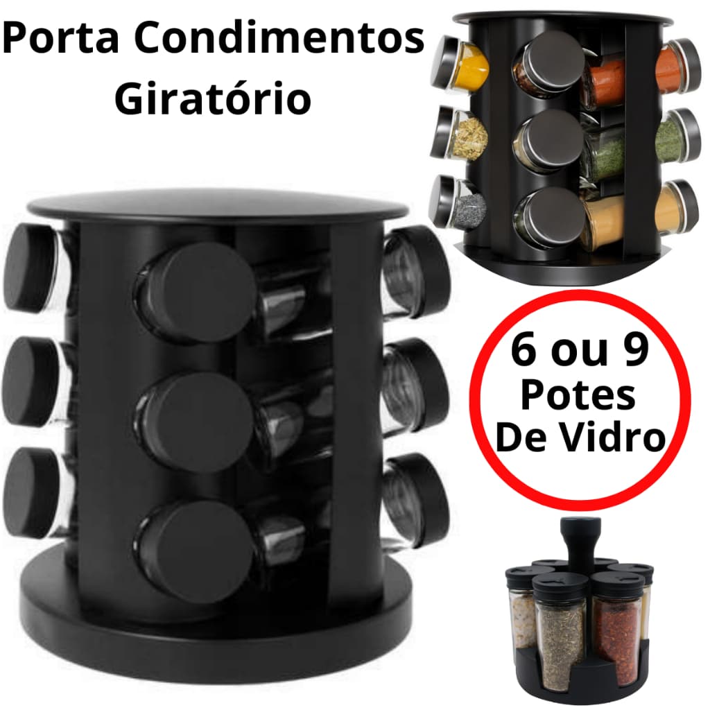 Porta-temperos giratório com 6 ou 9 potes