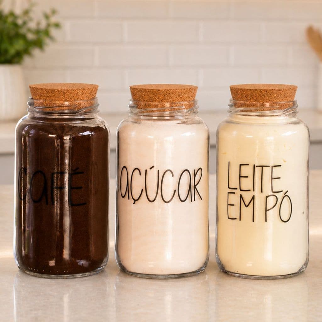 Kit cantinho do café com 3 potes de vidro