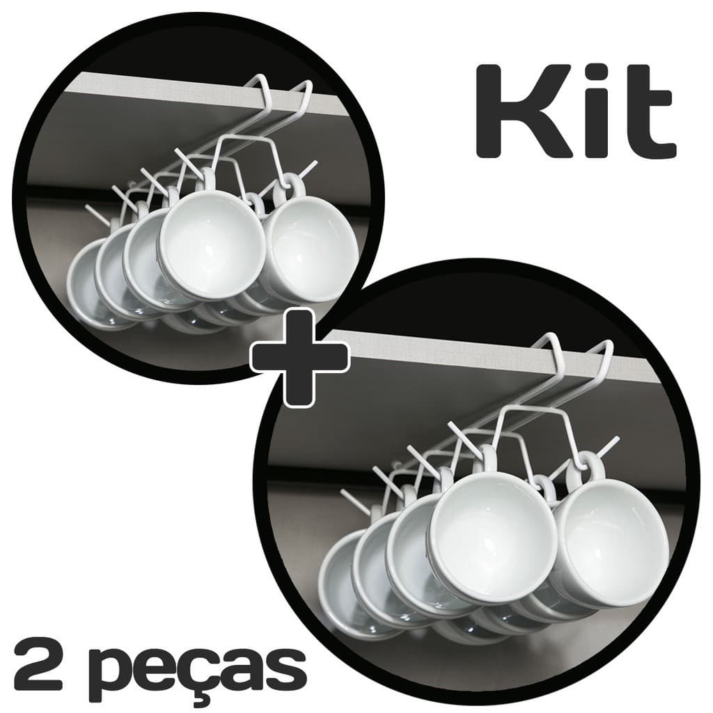 Kit 2 porta-xícaras suspensos em aço